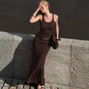 Düz Renk Yelek İnce Pileli Etek Takım