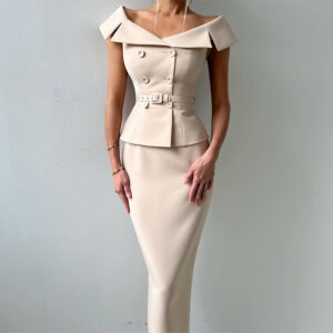 Şık Çift Sıralı Bel Kontrollü Üst Kılıf Etek Moda Takımı